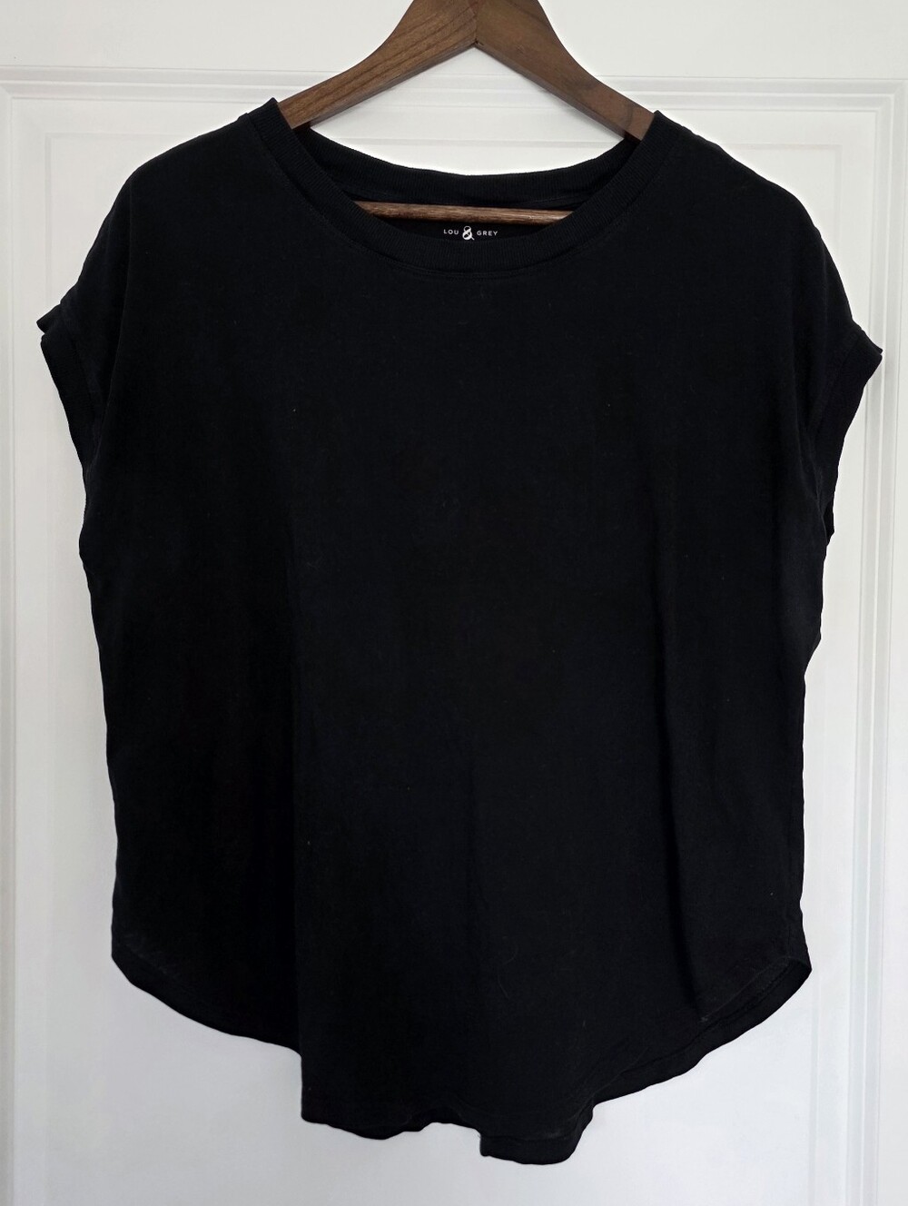 Lou & Grey Supima Cotton Cap Sleeve Tee Black Relaxed Fit S